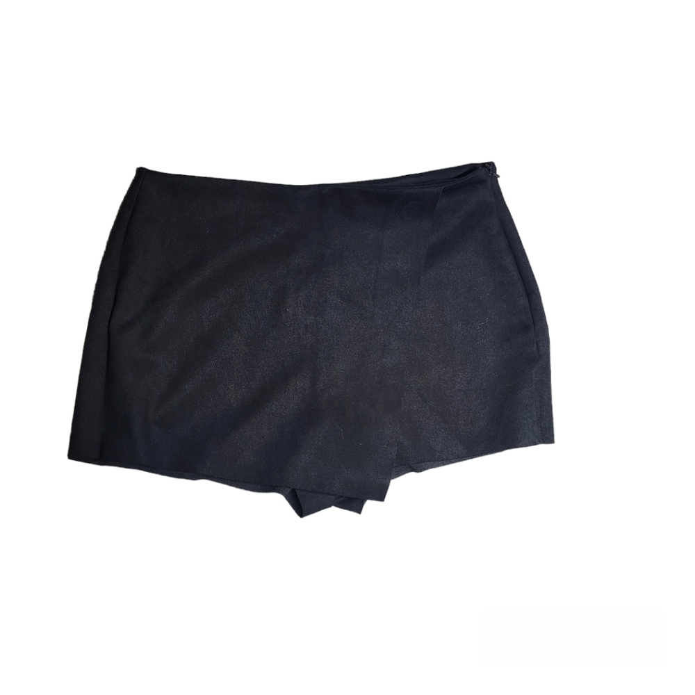 Black Faux Suede Mini Skort- Black